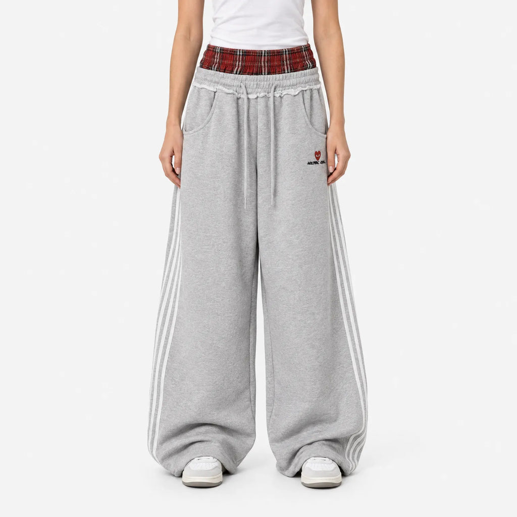 Women's wide-leg jogger trousers with double waistband and side stripes