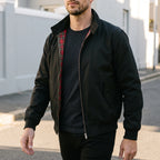 Men's Harrington jacket with stand collar, zip front and tartan lining
