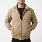 Men's Harrington jacket with stand collar, zip front and tartan lining
