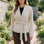Women's belted shawl collar jacket with long sleeves
