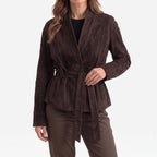 Women's belted shawl collar jacket with long sleeves