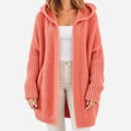 Women's chunky knit hooded cardigan with open front and long sleeves