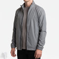 Men's grey reflective full-zip jacket with stand collar and zipped pockets