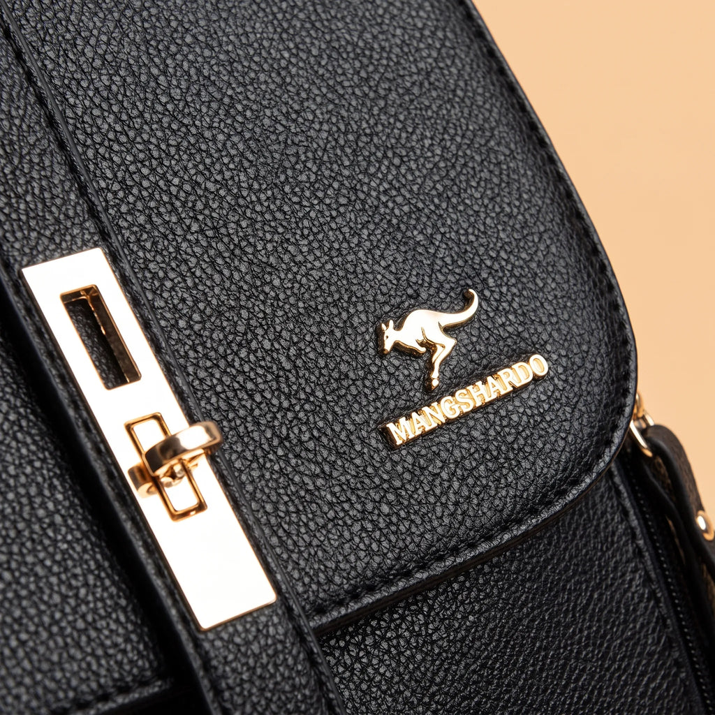 Structured plain backpack with flap front, adjustable straps and side zips