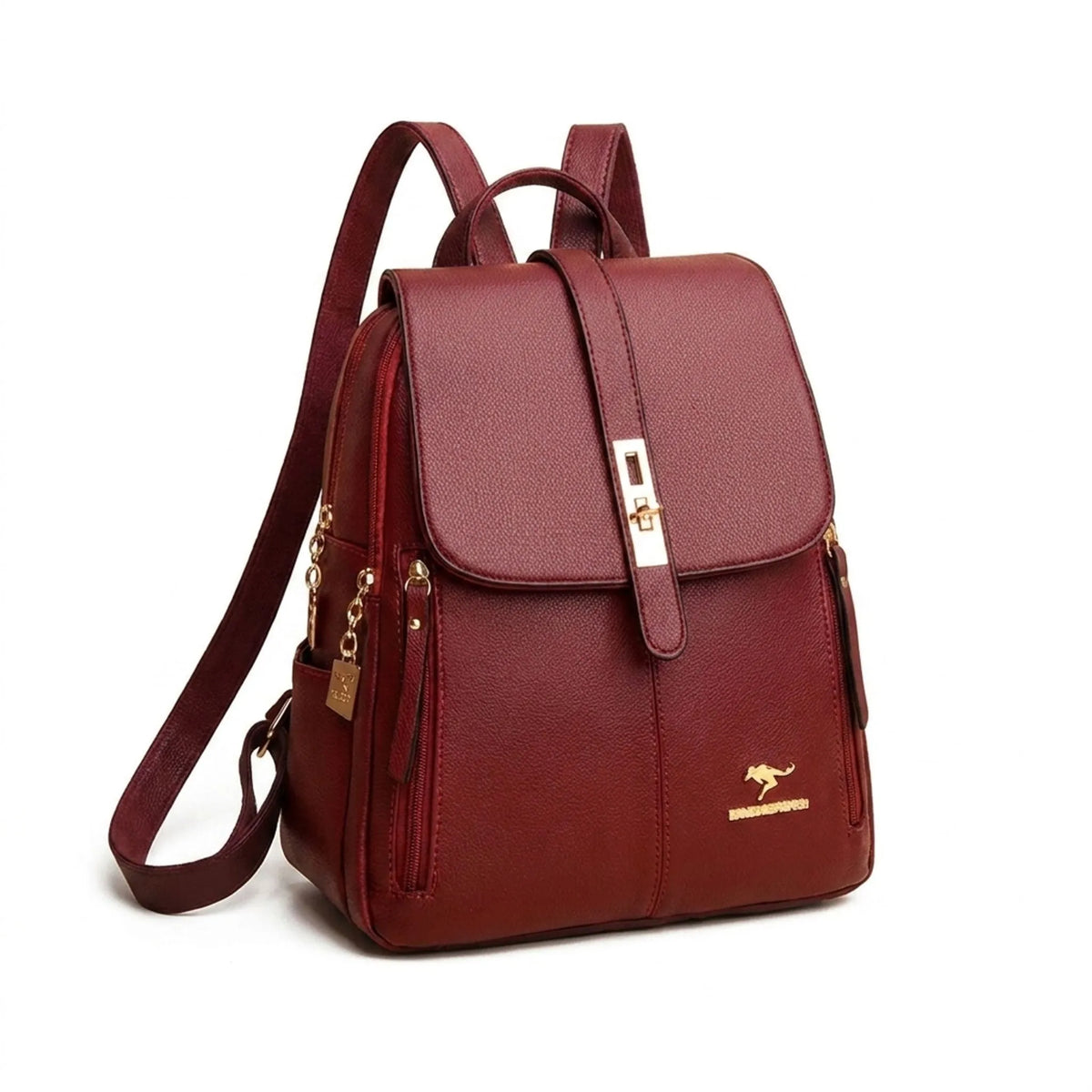Structured plain backpack with flap front, adjustable straps and side zips