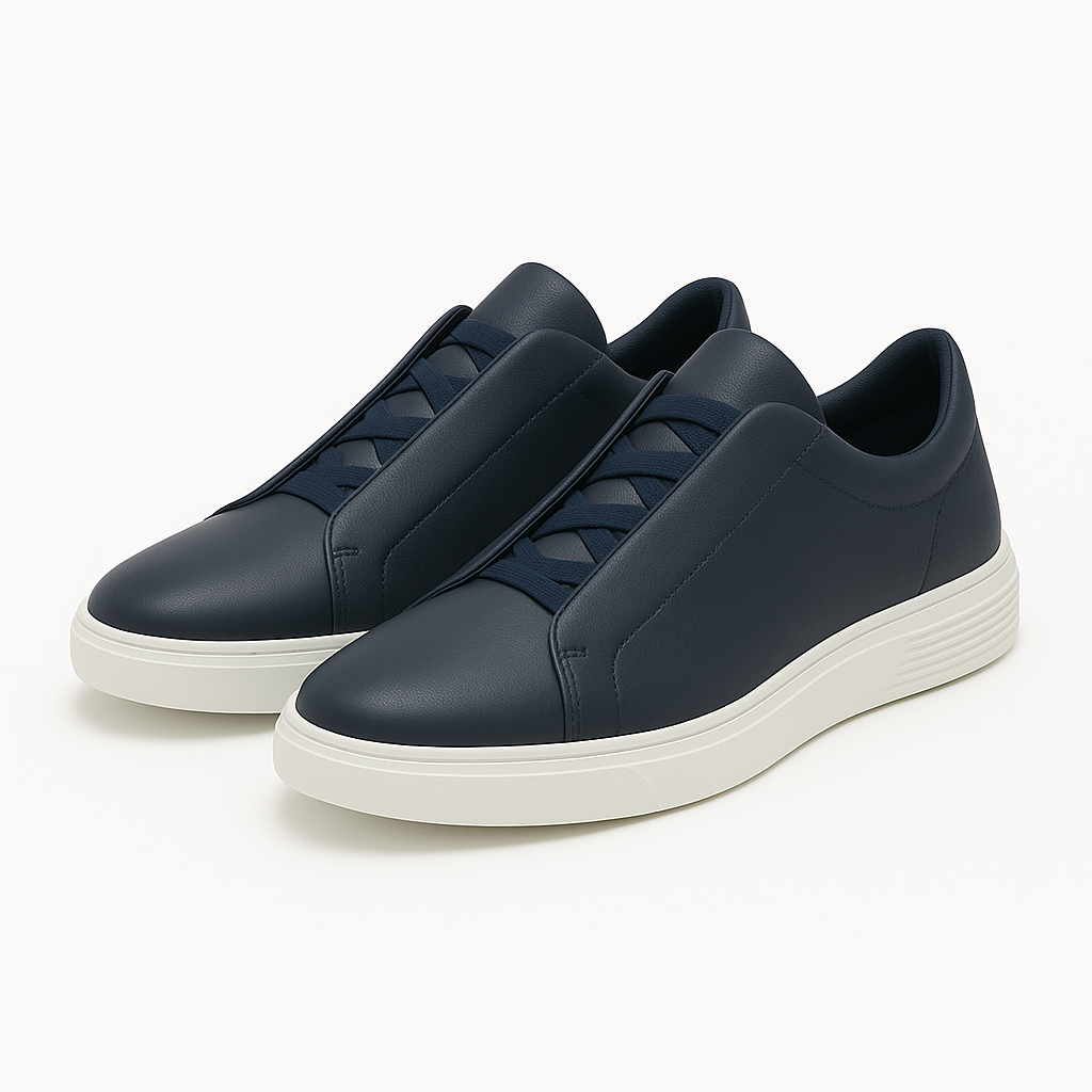 Low-top slip-on sneakers with rounded toes, elasticated panels and contrast layered soles