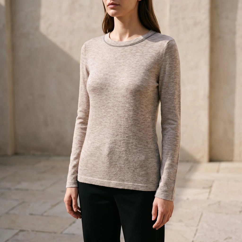 Lumira  - Fine-Gauge Shimmer Knitted Jumper Layering Under Blazers