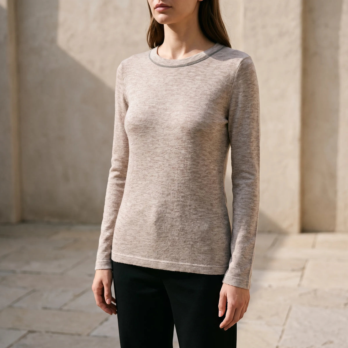 Lumira  - Fine-Gauge Shimmer Knitted Jumper Layering Under Blazers