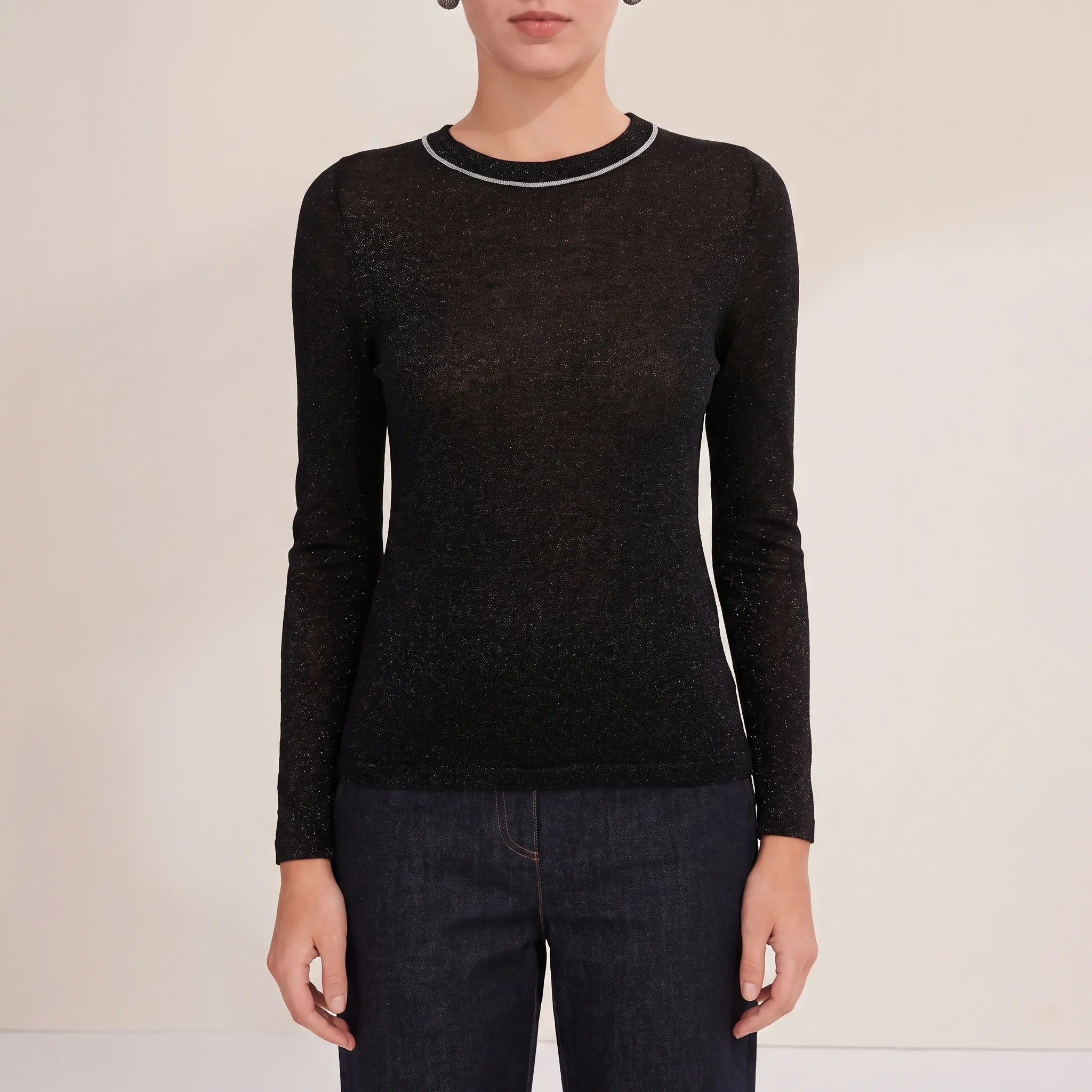 Lumira  - Fine-Gauge Shimmer Knitted Jumper Layering Under Blazers