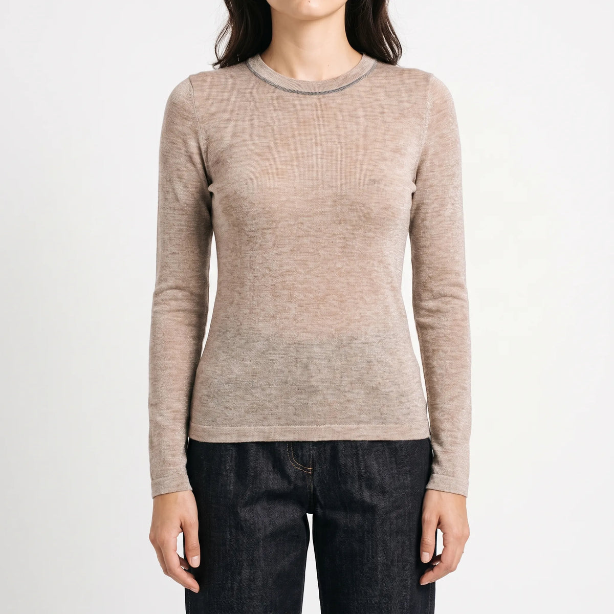 Lumira  - Fine-Gauge Shimmer Knitted Jumper Layering Under Blazers