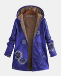 Blue geometric mandala patterned longline hoodie with brown lining