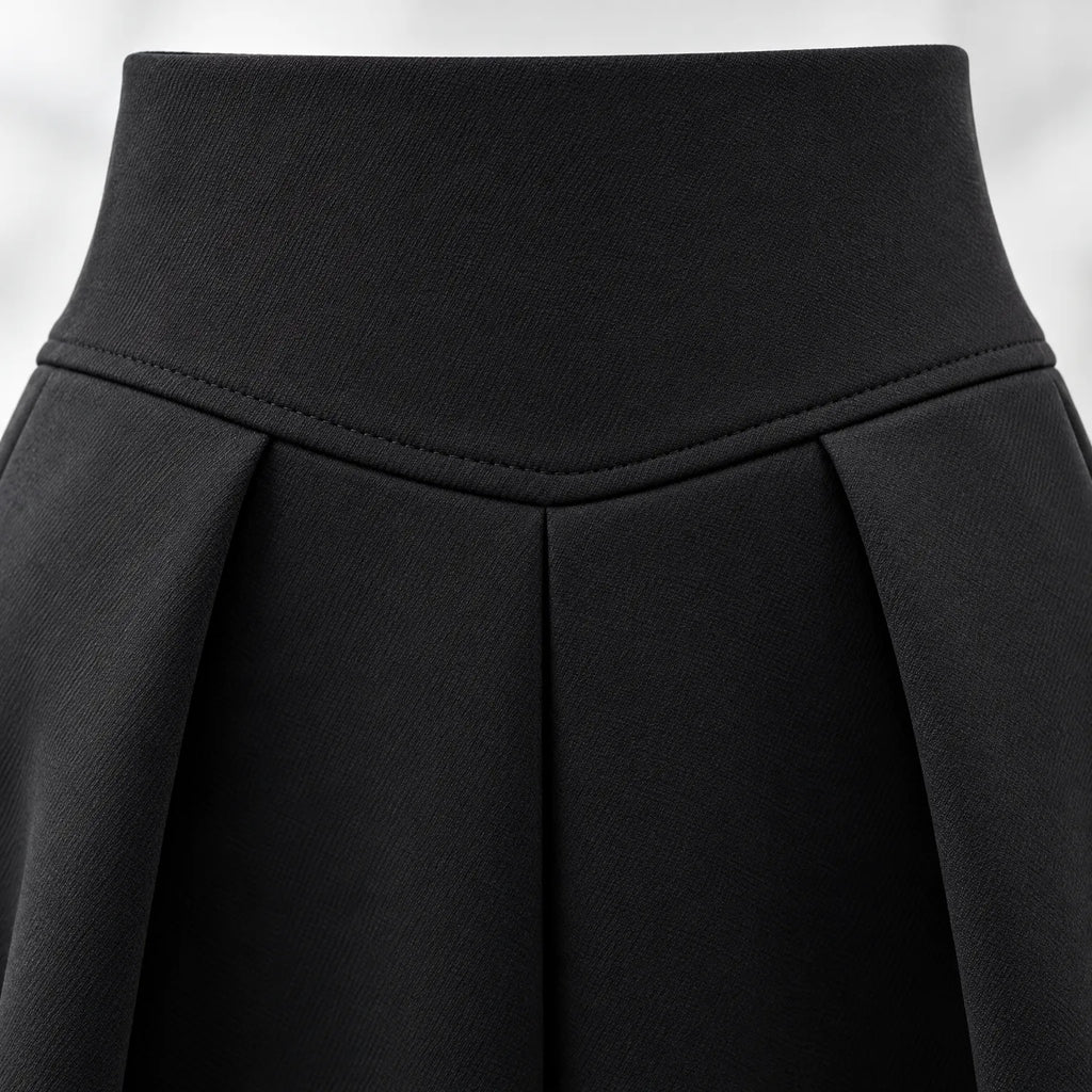 Women's two-piece outfit with crossover knit top and flared midi skirt
