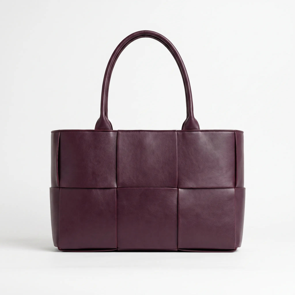 Structured panel tote bag with double handles and open top