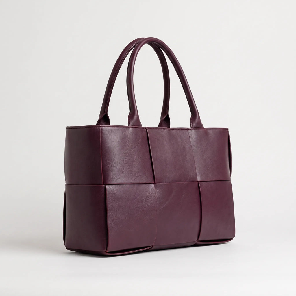 Structured panel tote bag with double handles and open top