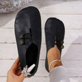 Women's flat slip-on shoes with elastic lace detail and round buttons