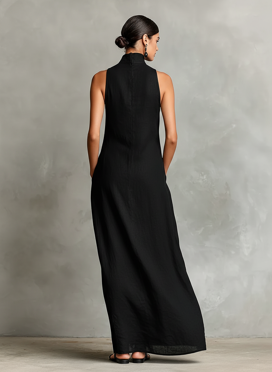 Women's sleeveless high-neck maxi dress with side pockets