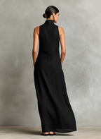 Women's sleeveless high-neck maxi dress with side pockets