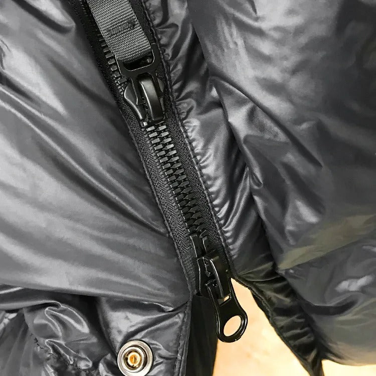 Women's black long hooded quilted puffer coat