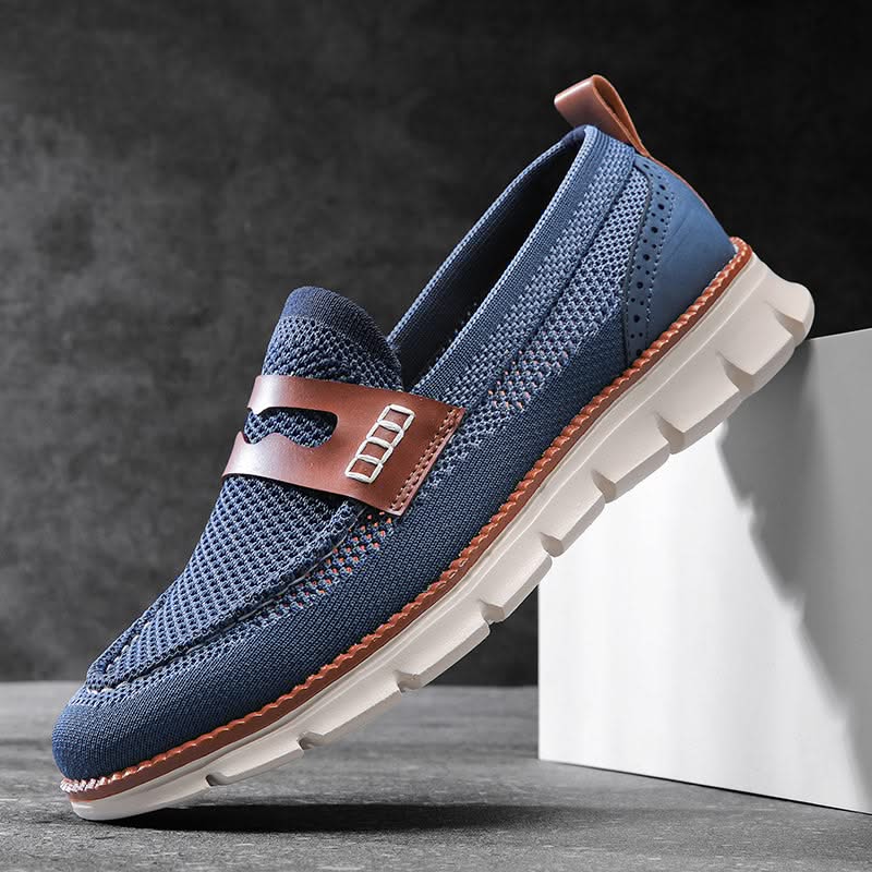 Men's mesh loafers with penny strap and chunky ridged sole