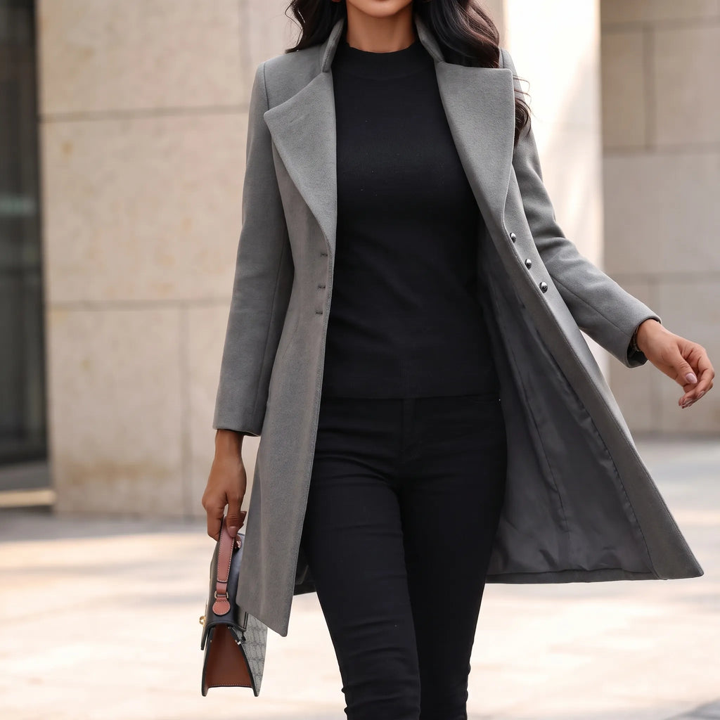 Mantellis  - Fitted Medium-Weight Long Coat Cooler Day Commuting