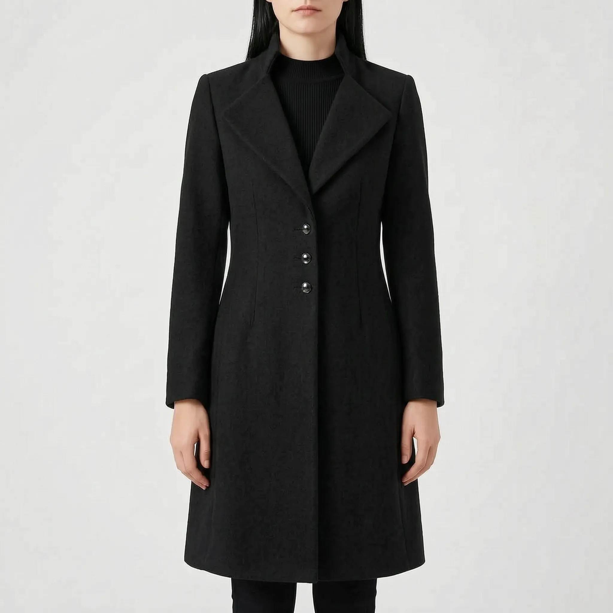 Mantellis  - Fitted Medium-Weight Long Coat Cooler Day Commuting