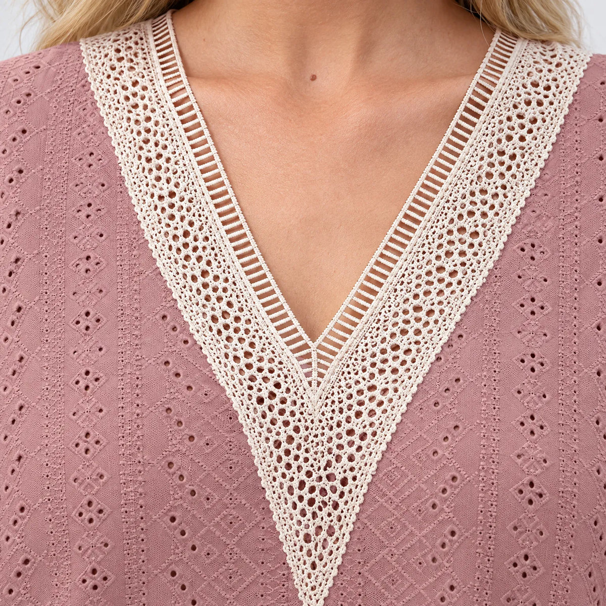 Marila  - V-Neck Lace Trim Top Everyday Casual Wear