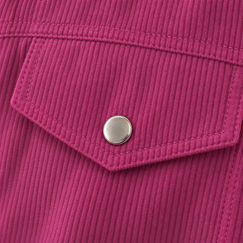 Women's short ribbed jacket with long sleeves, snap front and chest pockets