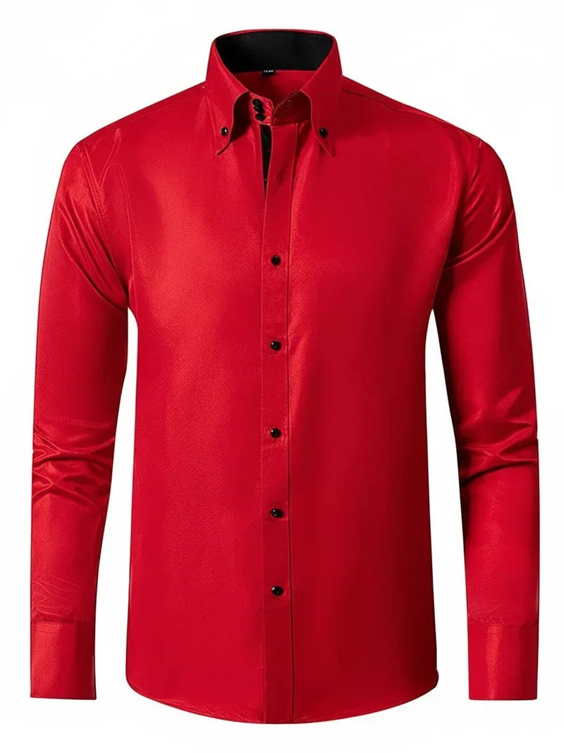 Men's long-sleeve formal shirt with structured collar and button front
