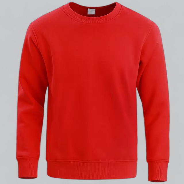 Men's plain crew neck sweatshirt with long sleeves and ribbed trims