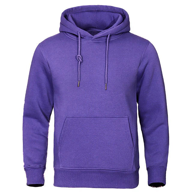 Men's plain hooded sweatshirt with drawstrings, long sleeves and kangaroo pocket