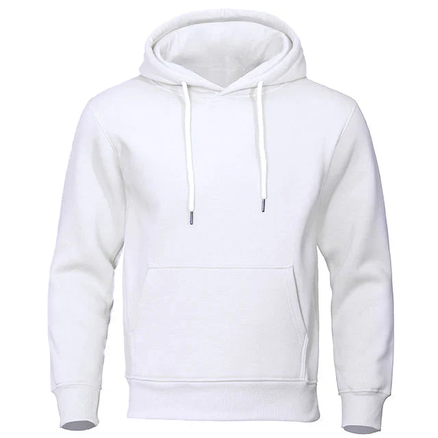 Men's plain hooded sweatshirt with drawstrings, long sleeves and kangaroo pocket