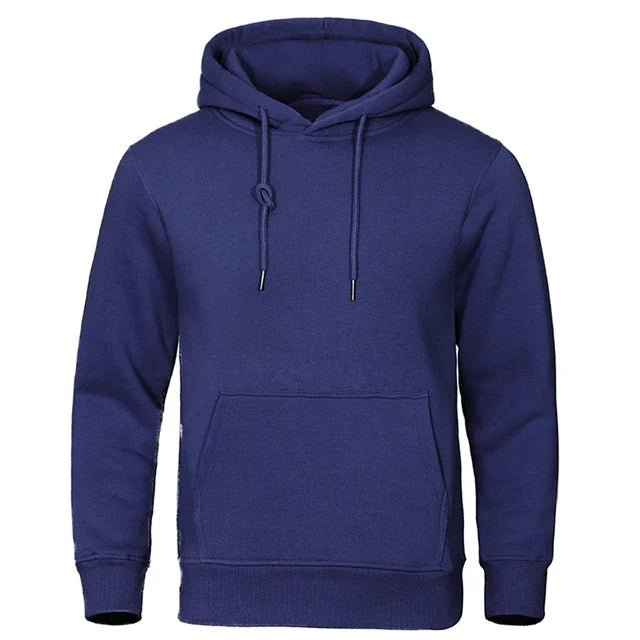 Men's plain hooded sweatshirt with drawstrings, long sleeves and kangaroo pocket
