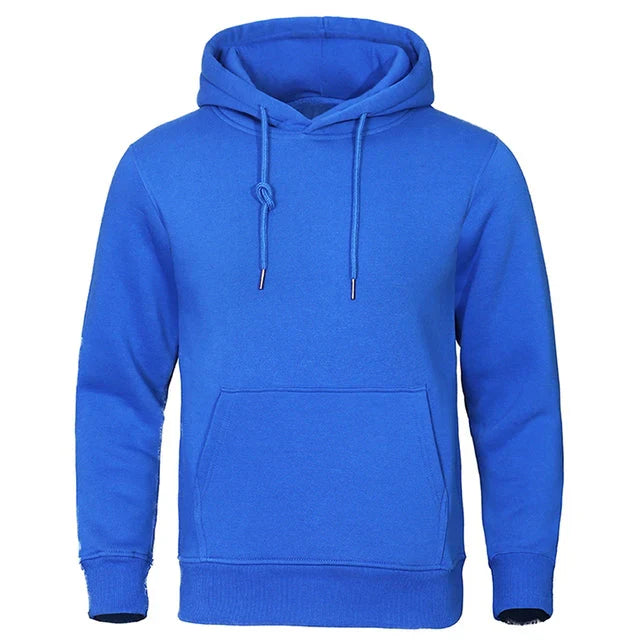 Men's plain hooded sweatshirt with drawstrings, long sleeves and kangaroo pocket
