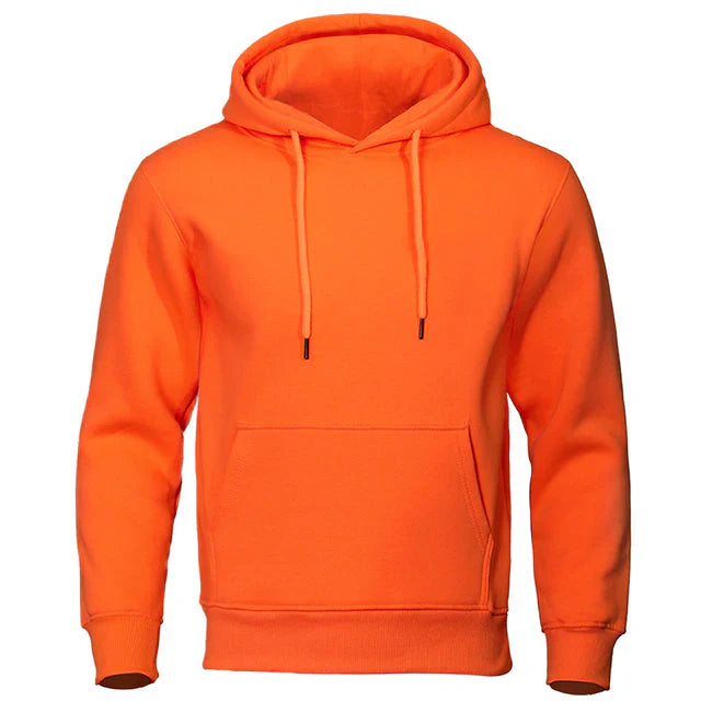 Men's plain hooded sweatshirt with drawstrings, long sleeves and kangaroo pocket