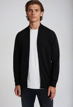 Men's navy zip-up jumper with stand collar and long sleeves