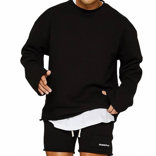 Men's oversized crew neck sweatshirt with long sleeves and layered hem