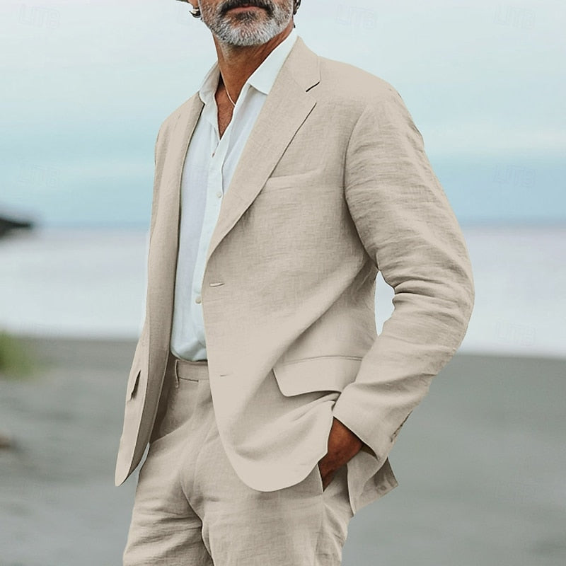 Men's two piece tailored suit with notch lapel jacket and matching trousers