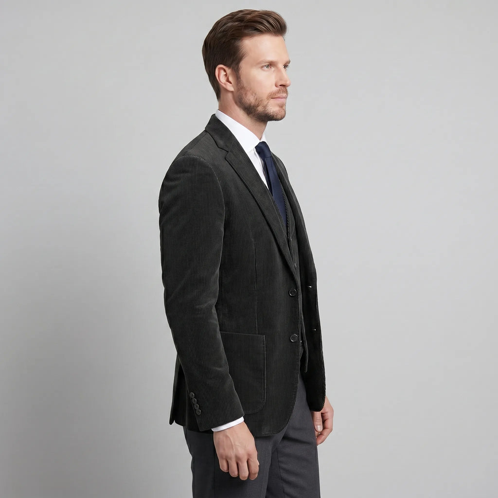 Men's corduroy blazer and buttoned waistcoat set with notched lapels