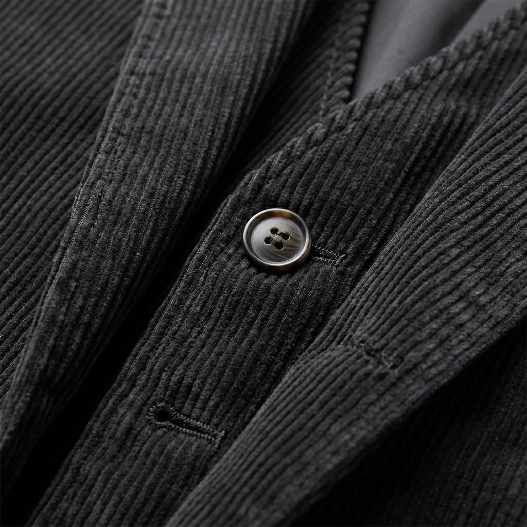 Men's corduroy blazer and buttoned waistcoat set with notched lapels