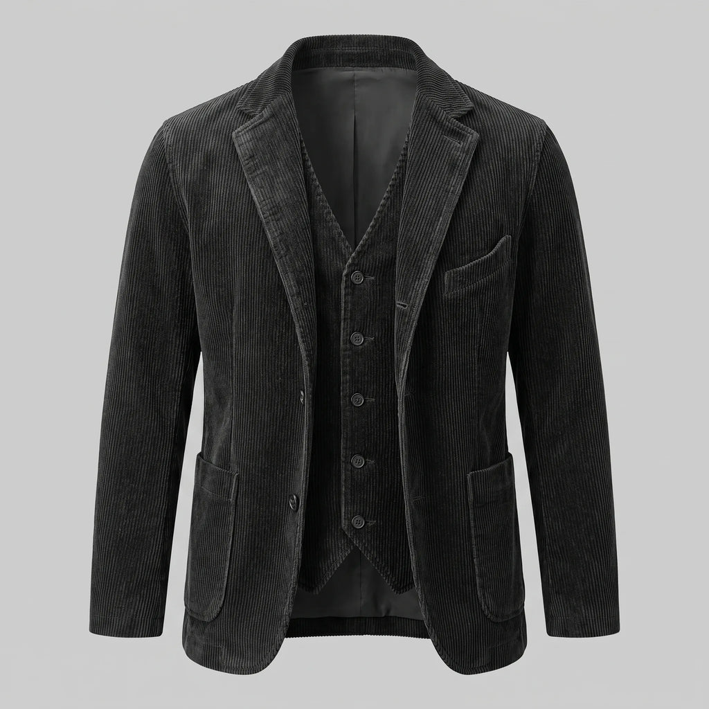 Men's corduroy blazer and buttoned waistcoat set with notched lapels