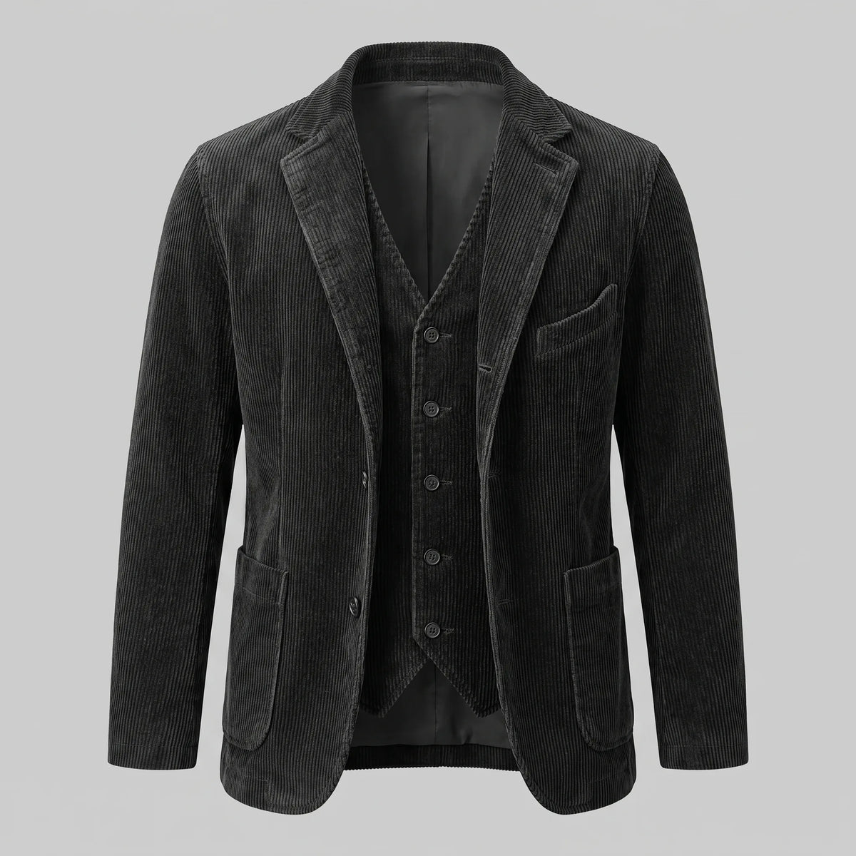 Men's corduroy blazer and buttoned waistcoat set with notched lapels