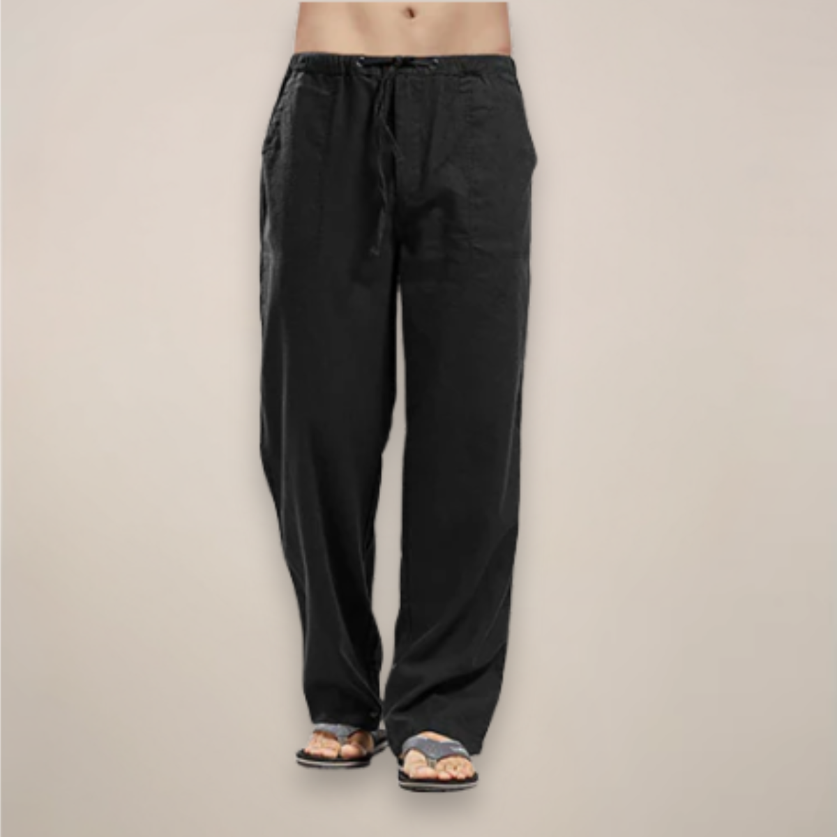 Men's relaxed fit full-length drawstring trousers with side pockets