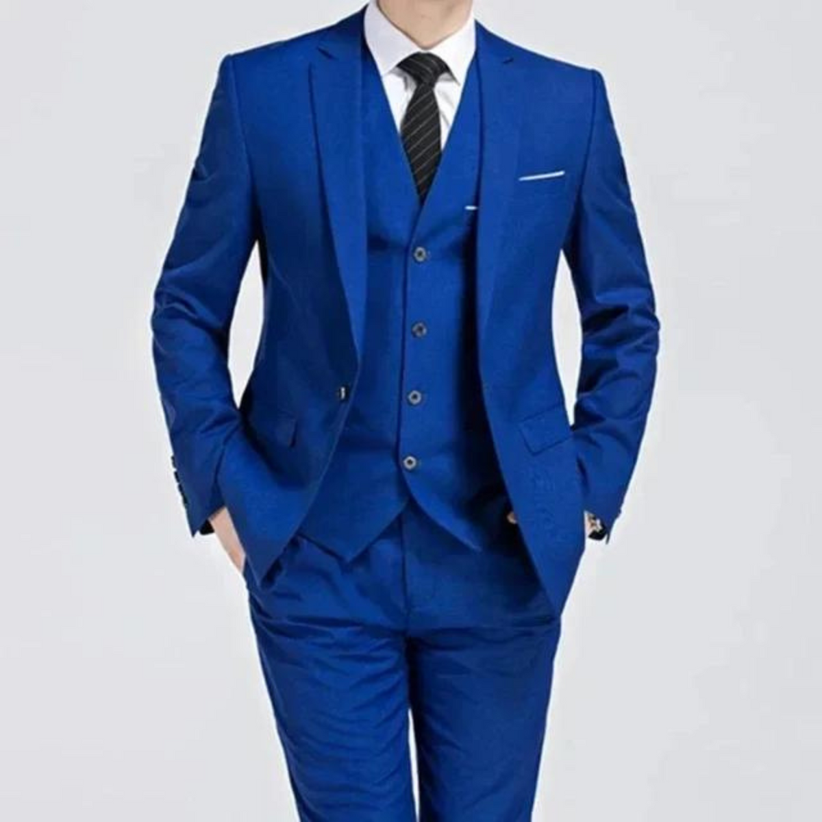 Men's three-piece suit with notch lapels, waistcoat and matching trousers