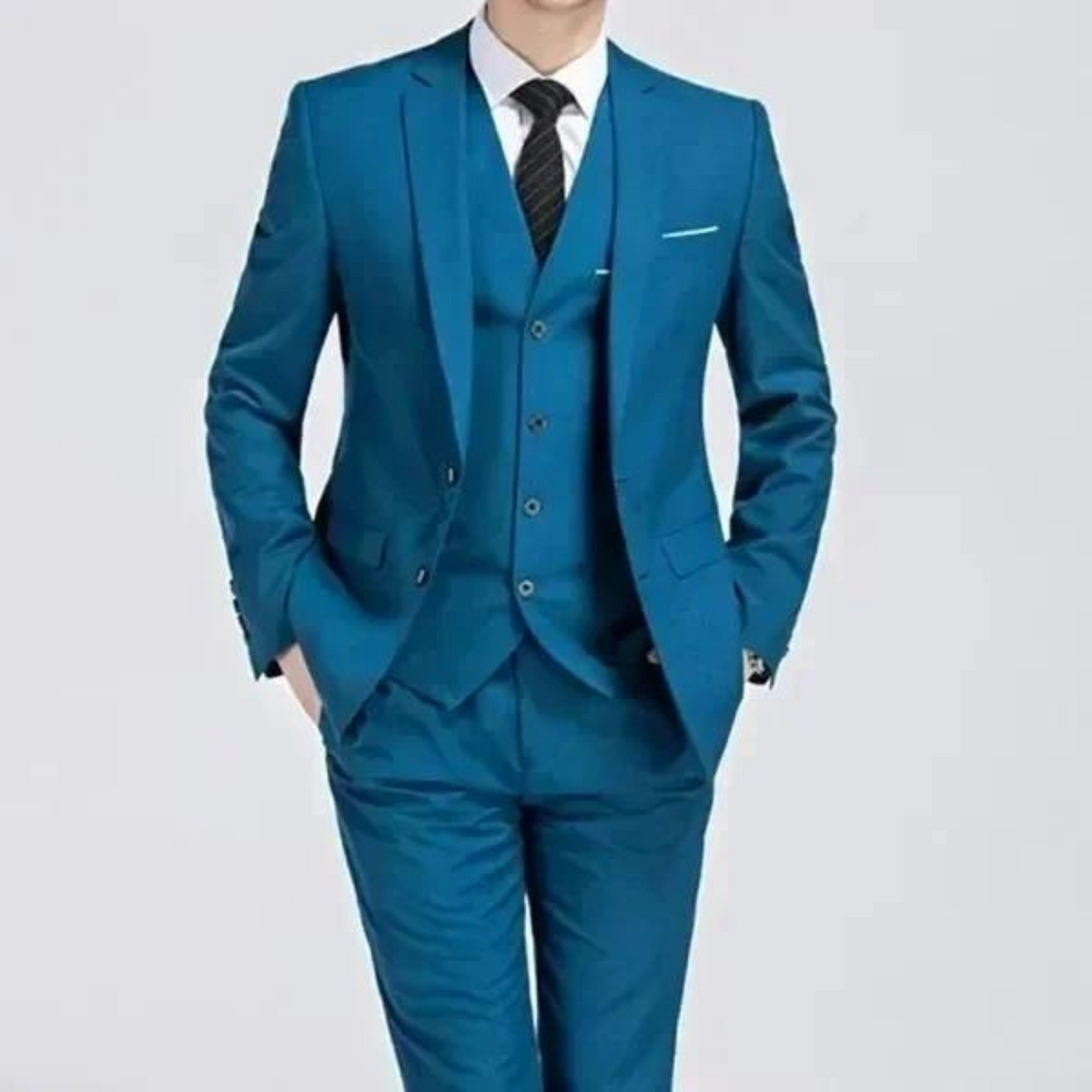 Men's three-piece suit with notch lapels, waistcoat and matching trousers