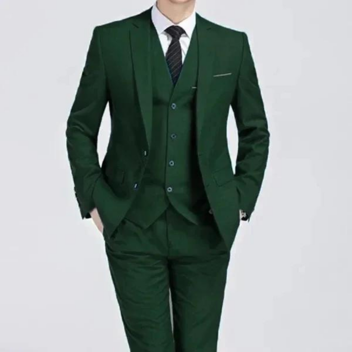 Men's three-piece suit with notch lapels, waistcoat and matching trousers