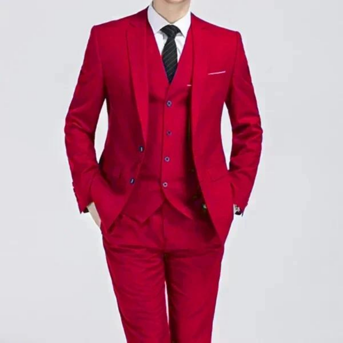 Men's three-piece suit with notch lapels, waistcoat and matching trousers