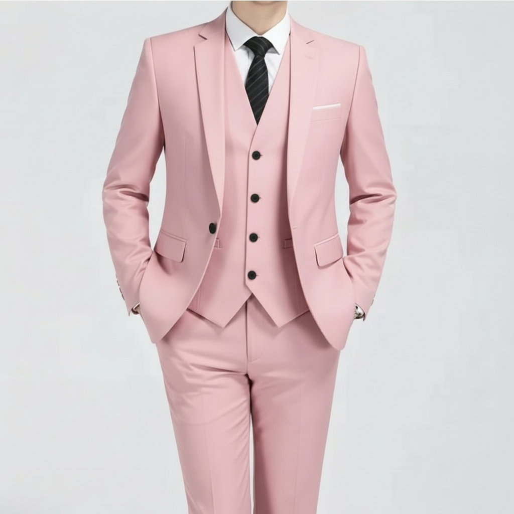 Men's three-piece suit with notch lapels, waistcoat and matching trousers