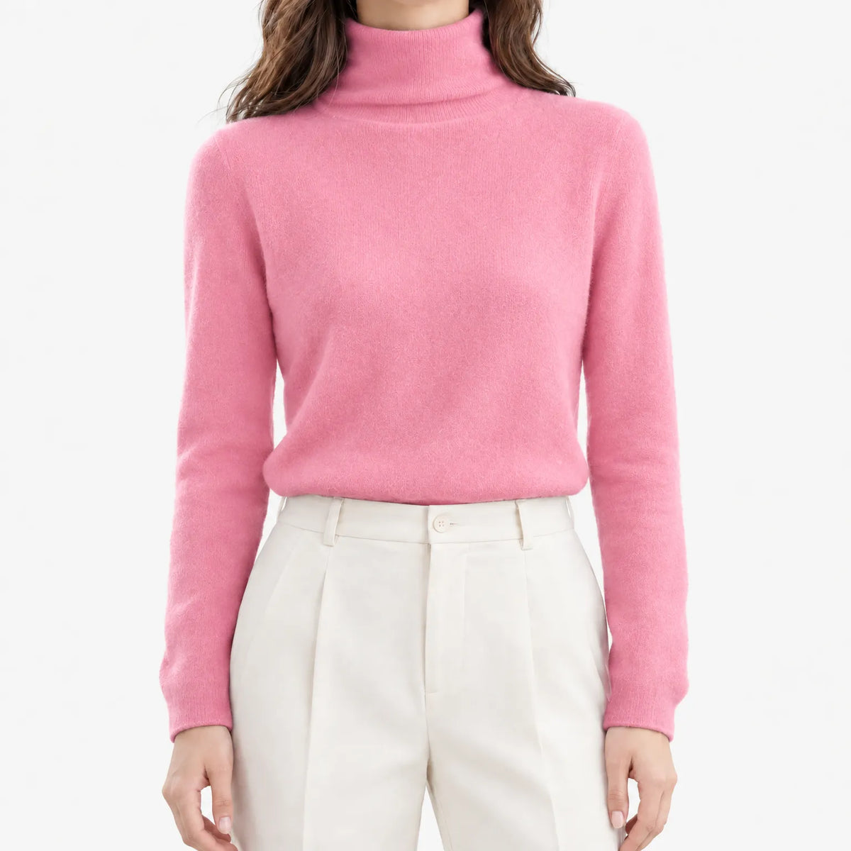 Women's long-sleeve turtleneck jumper with a plain knitted finish