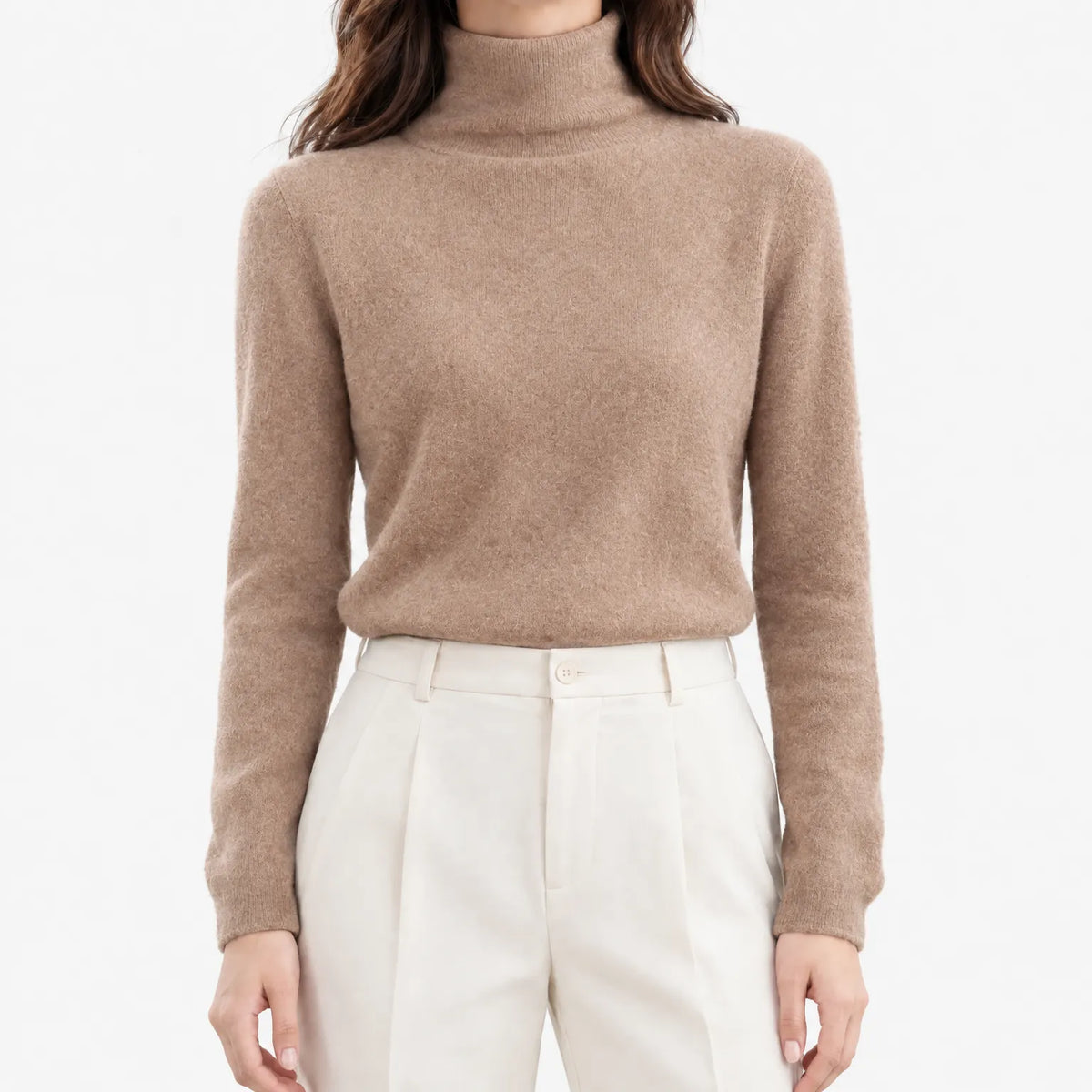 Women's long-sleeve turtleneck jumper with a plain knitted finish