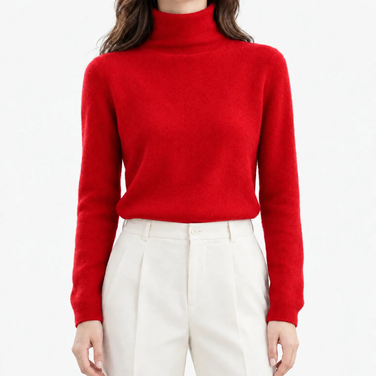 Women's long-sleeve turtleneck jumper with a plain knitted finish